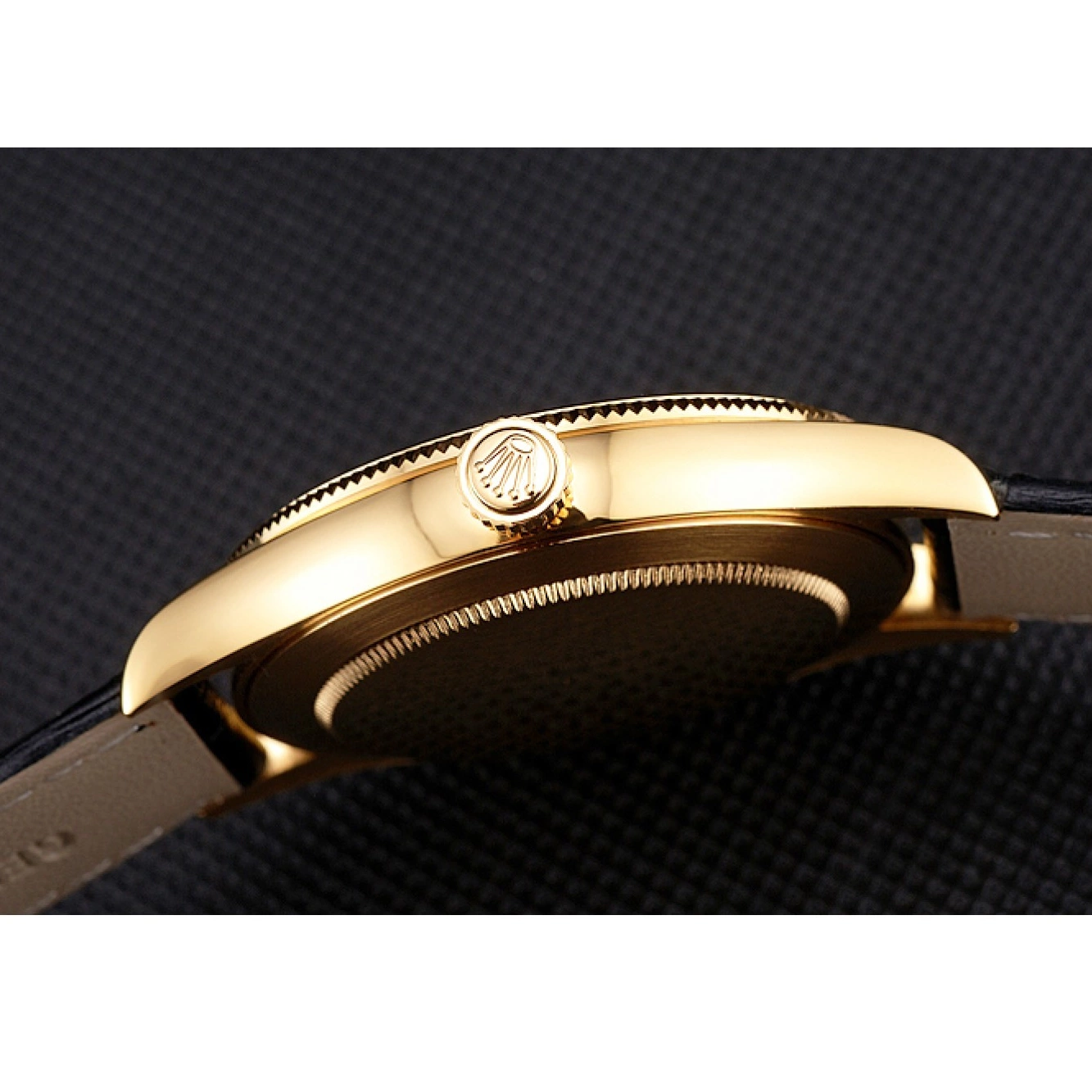 Rolex aaa copy Swiss Case Rolex Strap Leather Gold Black Black Datejust Dial 0626
